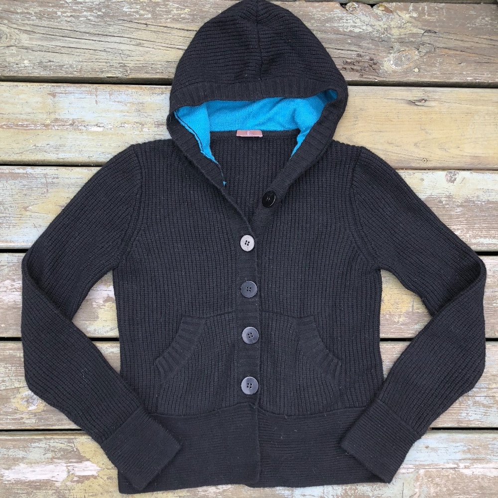 CULLEN black ribbed hooded 70wool/30% cashmere